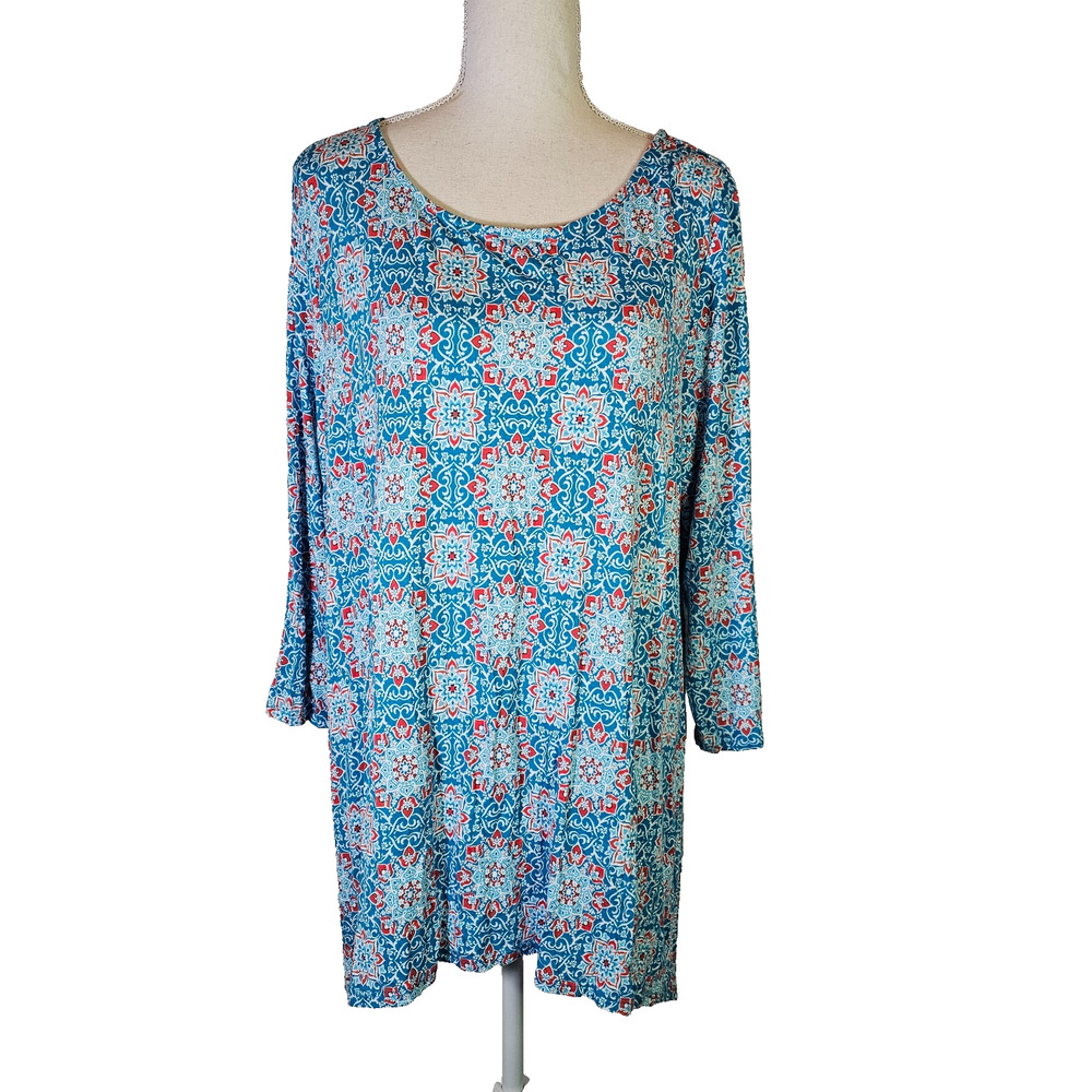 Ruby Rd. Women's Tunic Top Size 1X Round Neck 3/4 Sleeve Floral Multicolor Plus